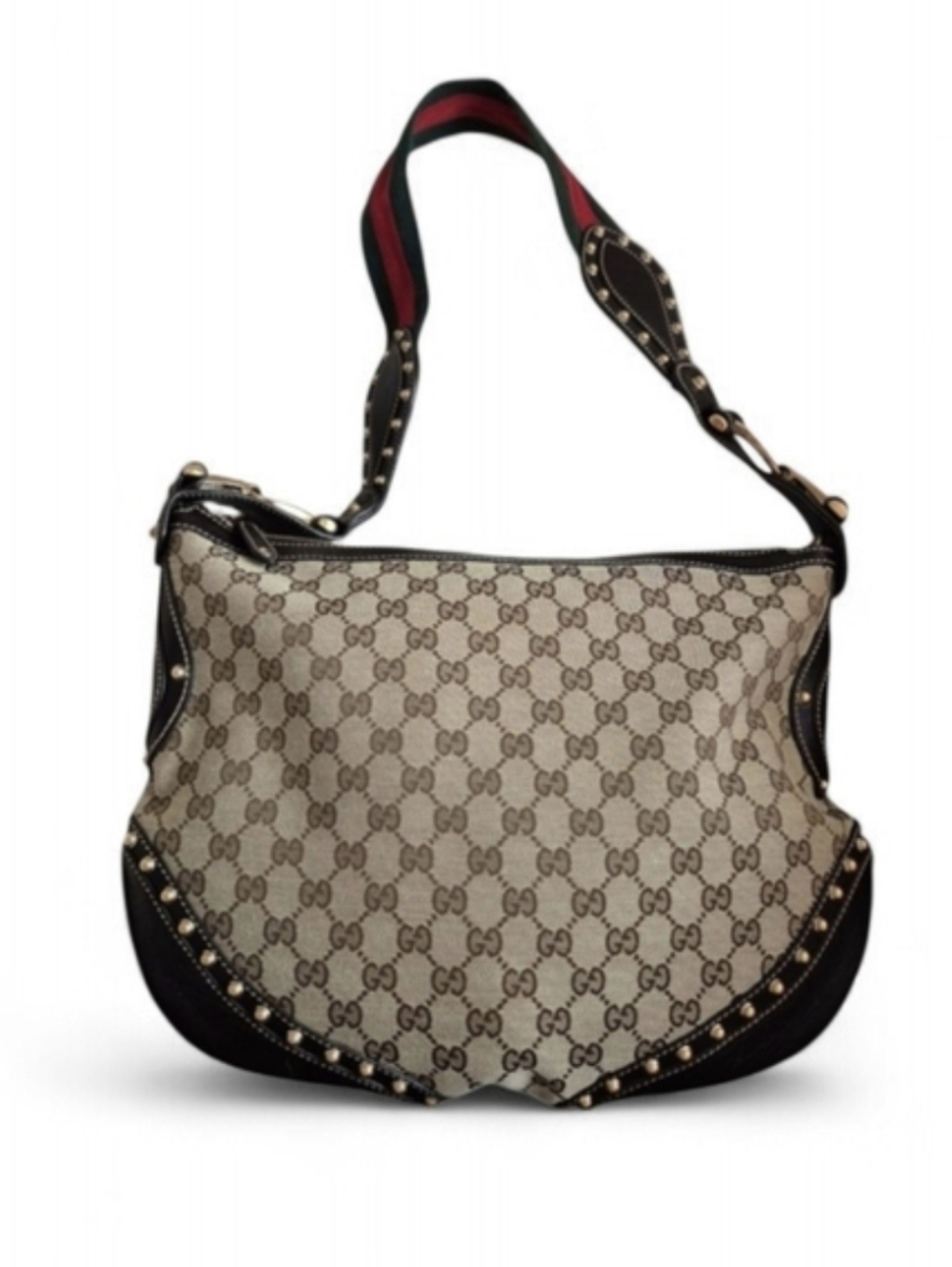 Gucci Monogram Web Studded Pelham Shoulder Bag